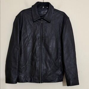 Alfani Men's Black Leather biker Jacket coat M full zip Y2K event office retro